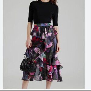 Ted Baker Rowana Fitted Knit Bodice Dress With Ruffle Skirt Black size 2 nwot